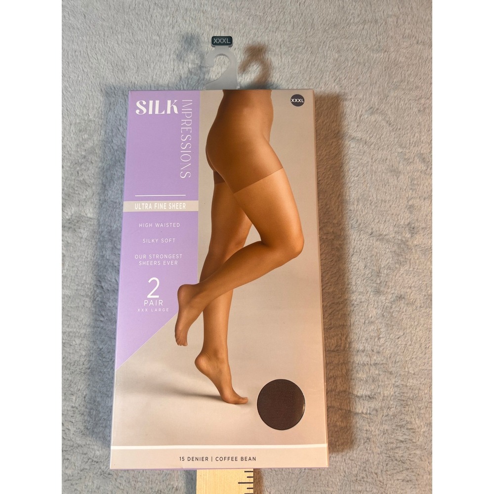 Silk Impressions XXXL 15 Denier Fine Sheer Pantyhose Coffee Bean 2 Pk High Waist
